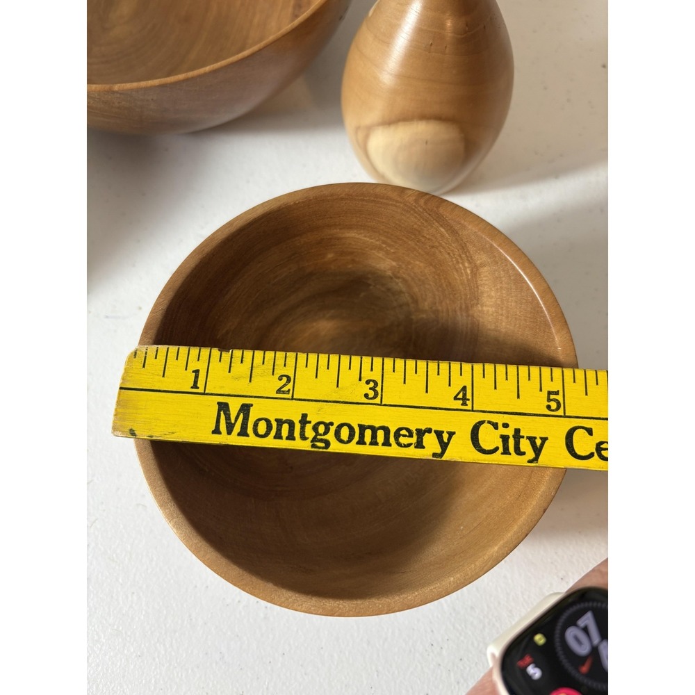 Vintage Hand Turned Wood Bowls Set Signed 2004-2005 Decor Salad Display Vase USA - Picture 11 of 15
